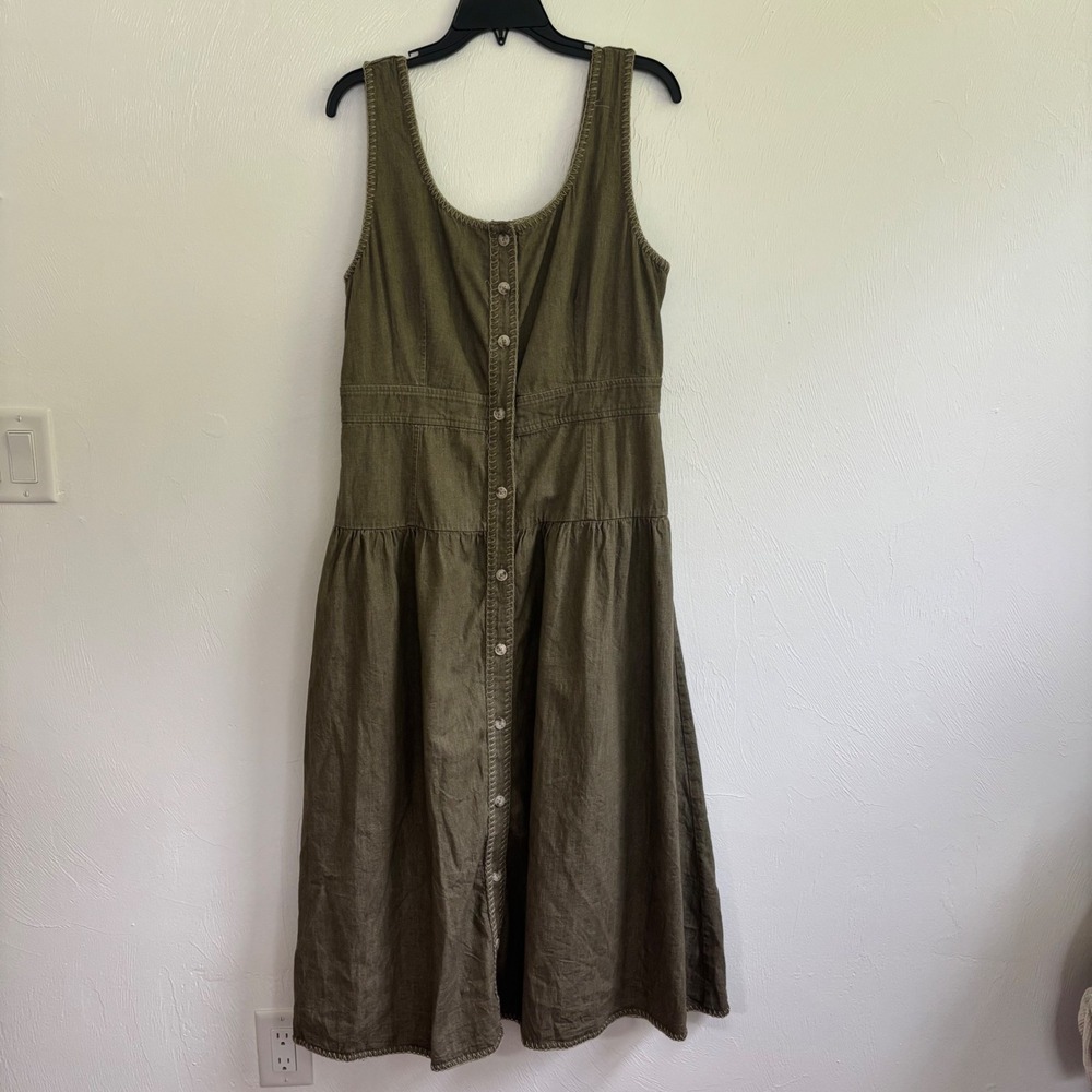 Current Air Olive Green Button Down Midi Dress Women XL Drop Waist 100% Cotton